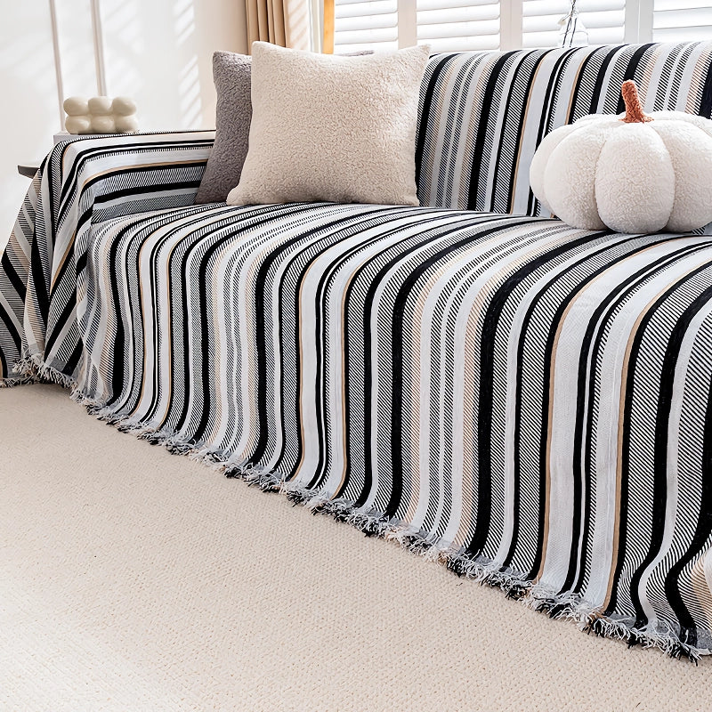 striped chenille sofa cover, view 7 - MRSLM