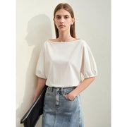 Slash neck lantern sleeve top, view 7 - MRSLM