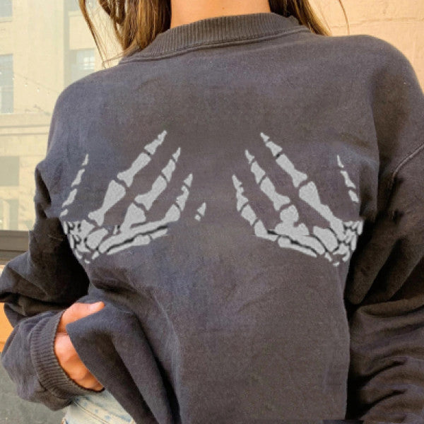 New Fashion Sweater Female White Bone Hand Print Loose