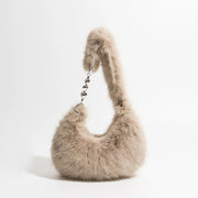 fuzzy faux fur half moon shoulder bag, view 3 - MRSLM
