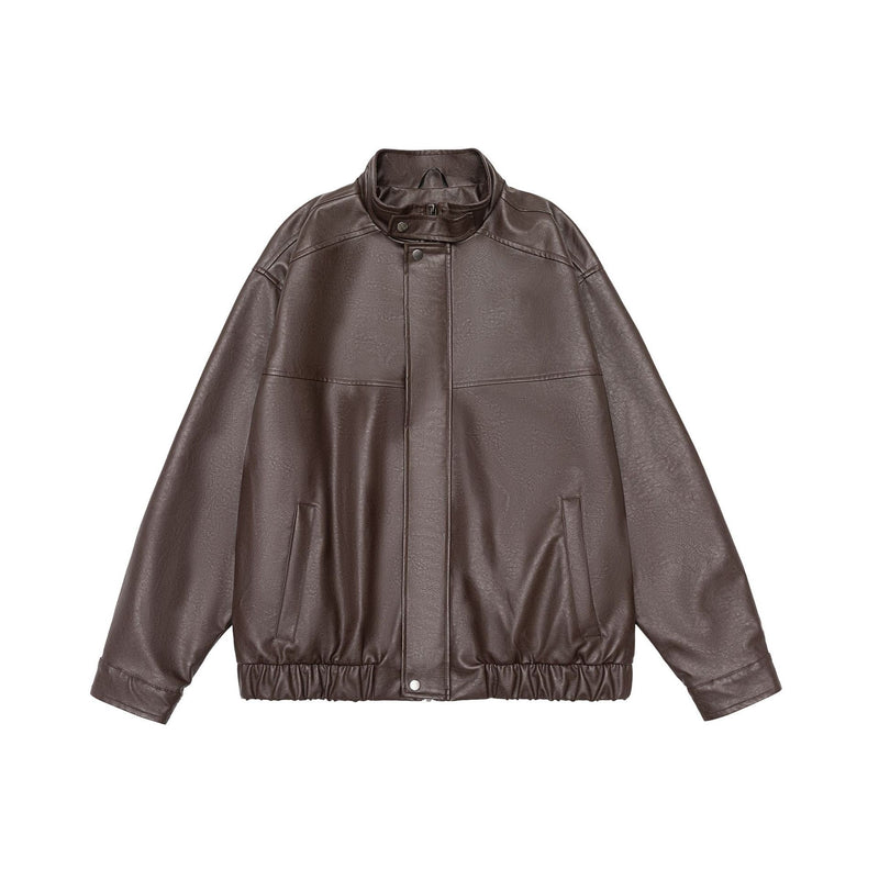 Loose lapel PU leather jacket, view 6 - MRSLM