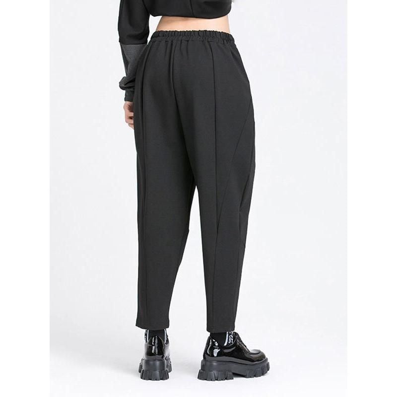 high elastic waist black harem trousers, view 5 - MRSLM