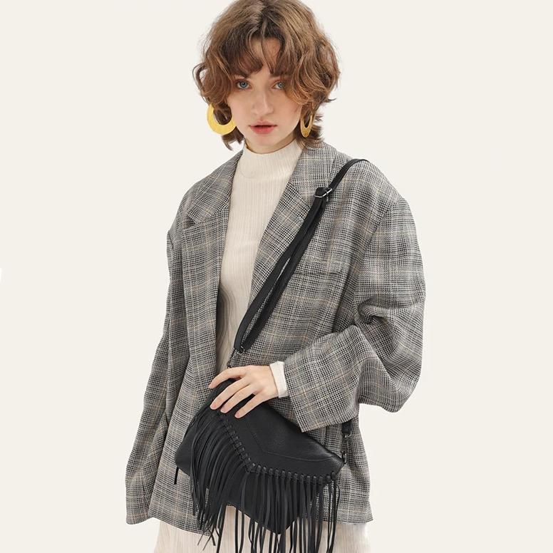 Vintage tassel fringe boho messenger bag, view 4 - MRSLM