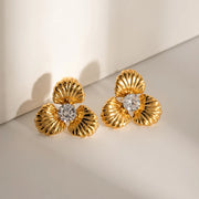 Gold-plated zircon flower stud earrings, view 3 - MRSLM