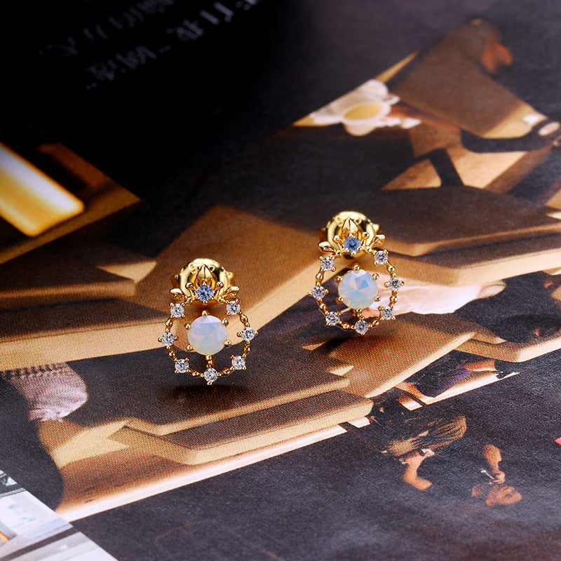 zircon opal ear studs, view 3 - MRSLM