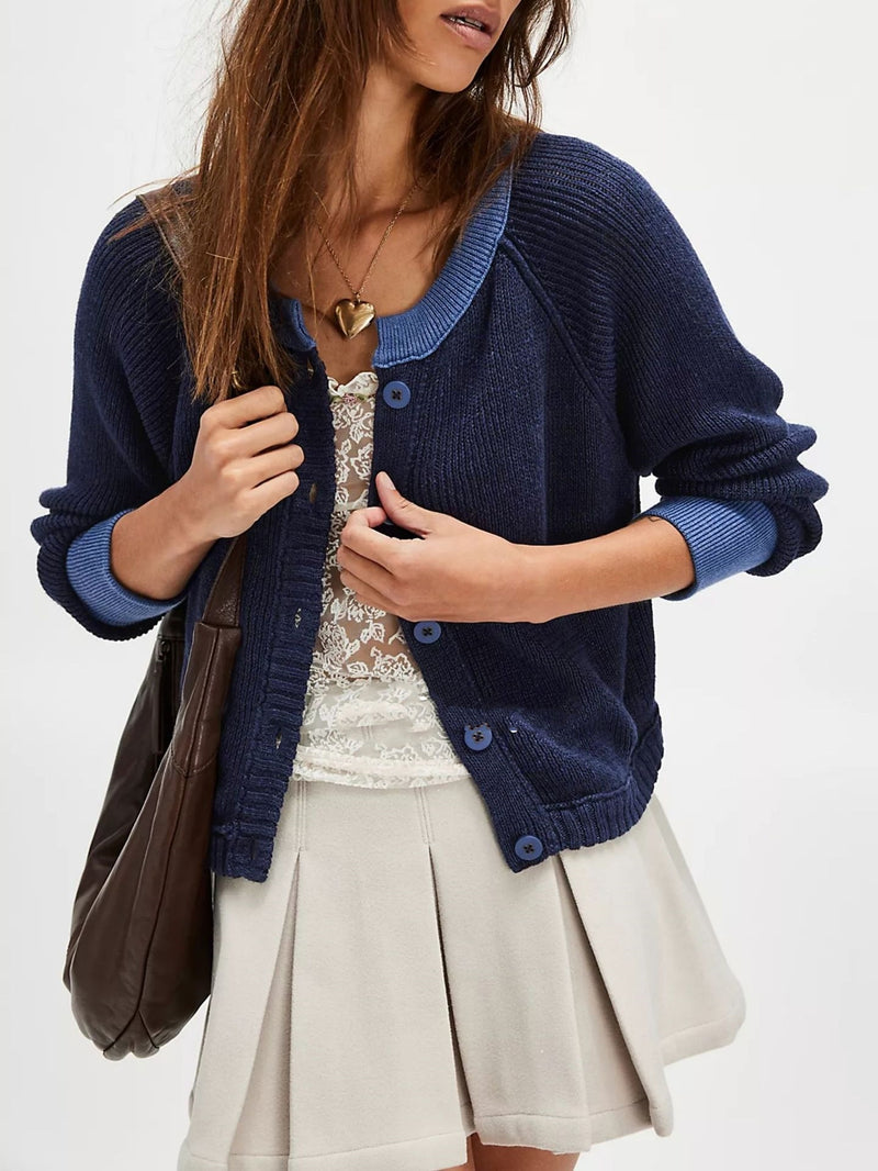 contrast color knit button coat for women, view 6 - MRSLM