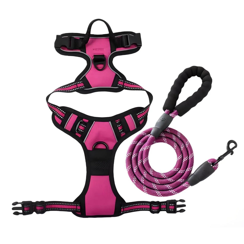 reflective dog harness and leash set, view 7 - MRSLM