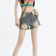 high-waist vintage denim shorts, view 7 - MRSLM