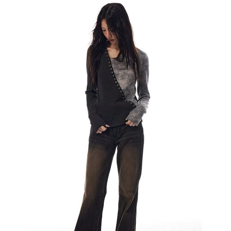 irregular v-neck knitted pullover, view 5 - MRSLM