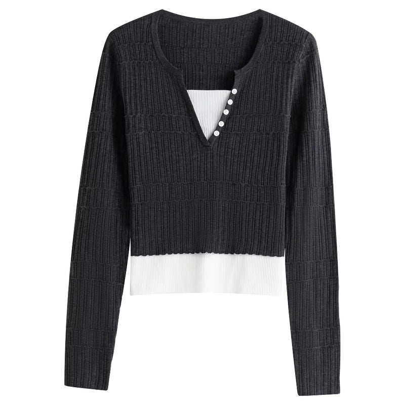 Slim fit knitted sweater, fake two-piece, view 2 - MRSLM