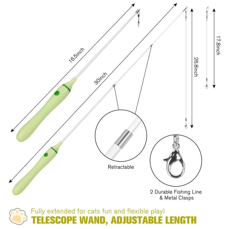 interactive retractable cat toy with laser and feather teaser, view 9 - MRSLM