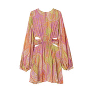 Women's long sleeve cutout print dress, view 4 - MRSLM