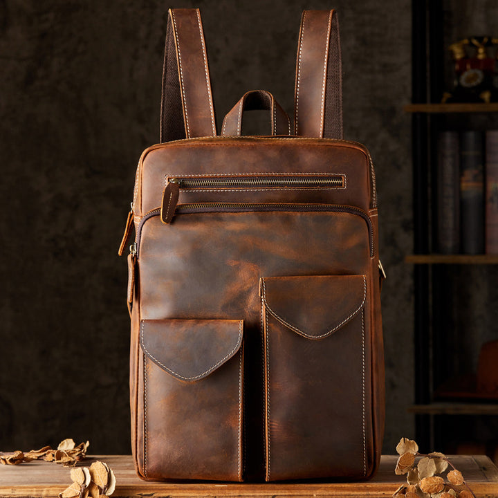 Men's Handmade Crazy Horse Leather Backpack