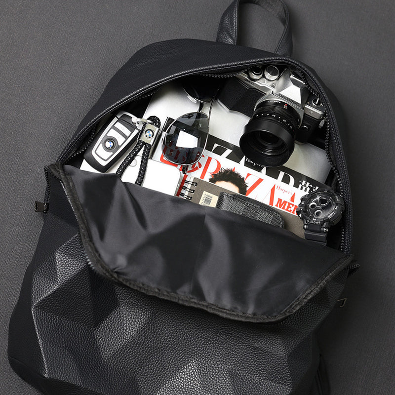 Black PU leather lattice backpack, view 2 - MRSLM