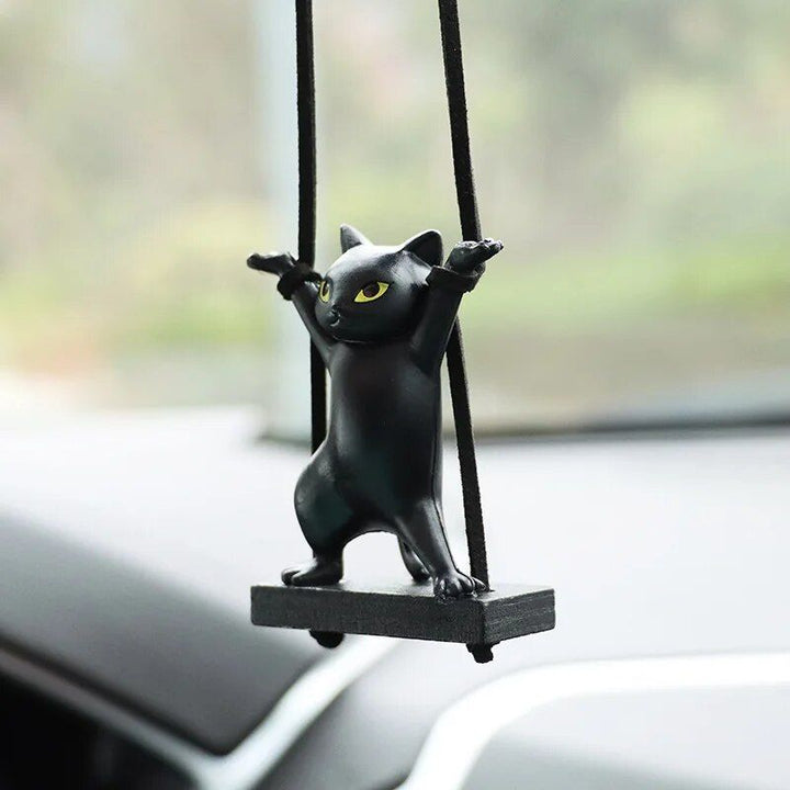 Cute Cat on Branch Car Rearview Mirror Pendant