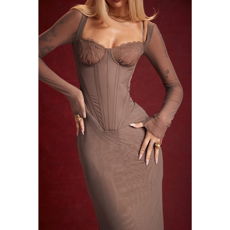 lace strapless midi dress, view 2 - MRSLM