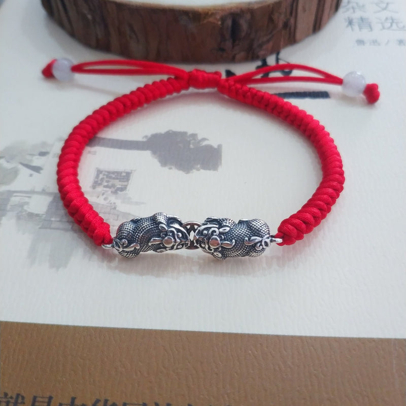 double pixiu red string bracelet, view 3 - MRSLM
