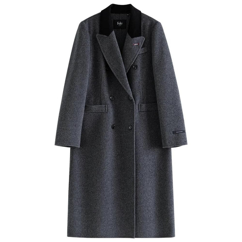 dark grey women's long wool coat, view 2 - MRSLM