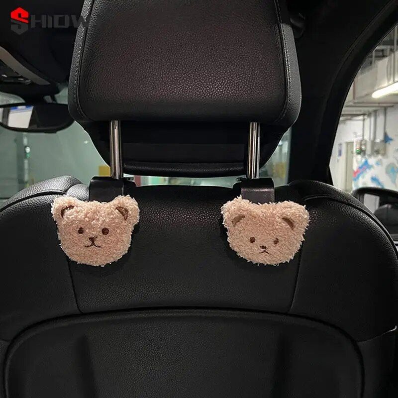 Cute Plush Bear Car Seat Back Hook with Decorative Pendant