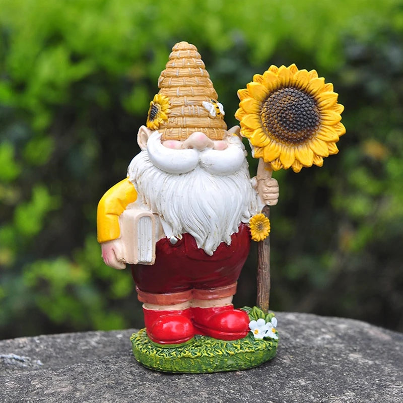 sunflower gnome resin statue, view 3 - MRSLM