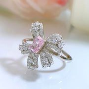 pink bow simulated diamond silver ring, view 10 - MRSLM