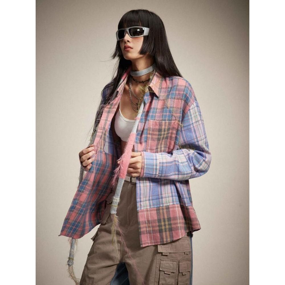 Women's Vintage Plaid Long Sleeve Blouse