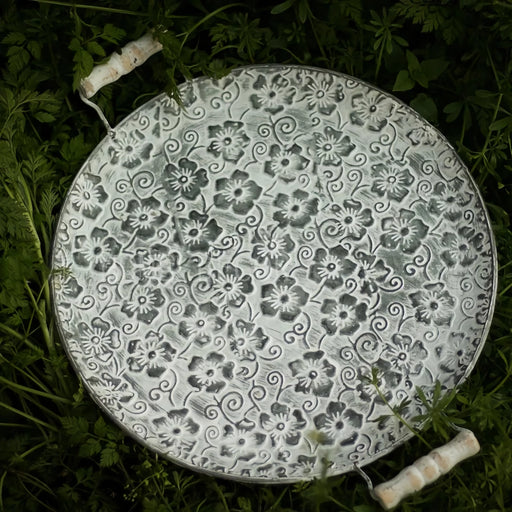 round metal antique serving tray - MRSLM