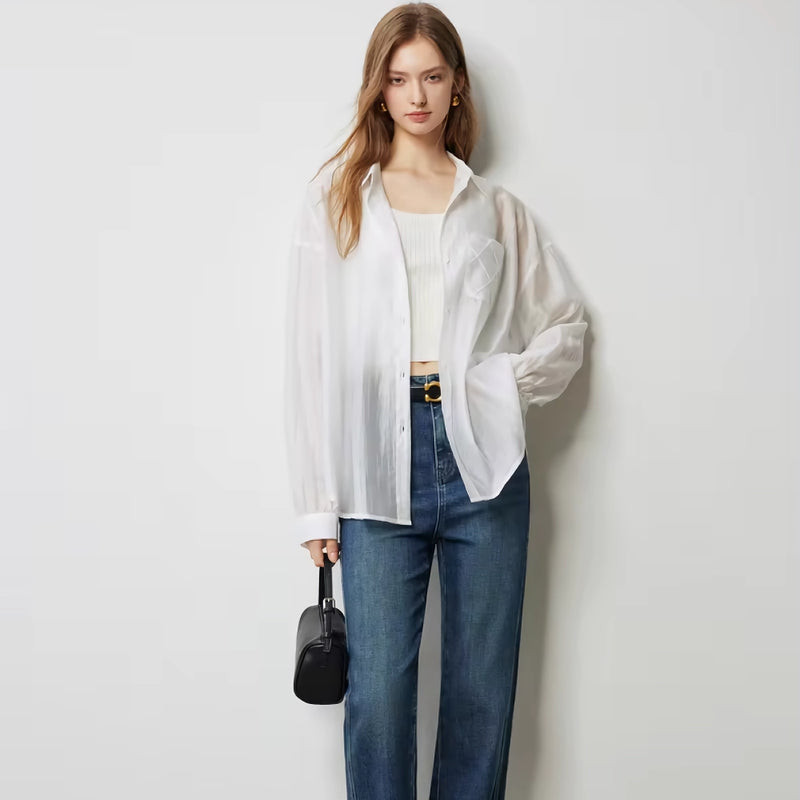 long sleeve silky blouse, view 3 - MRSLM