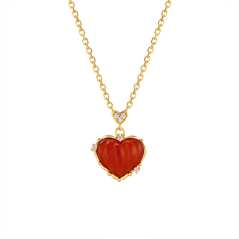 S925 silver red agate heart necklace, view 3 - MRSLM