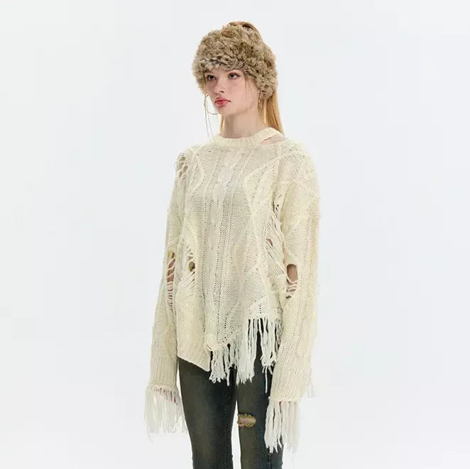 hollowed-out tassel knit sweater, view 8 - MRSLM