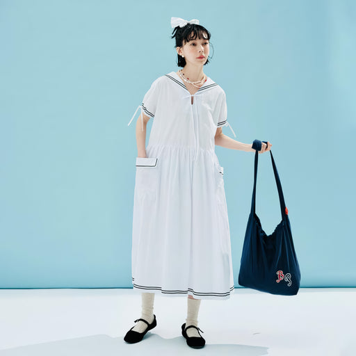 striped cotton sailor collar dress, view 3 - MRSLM