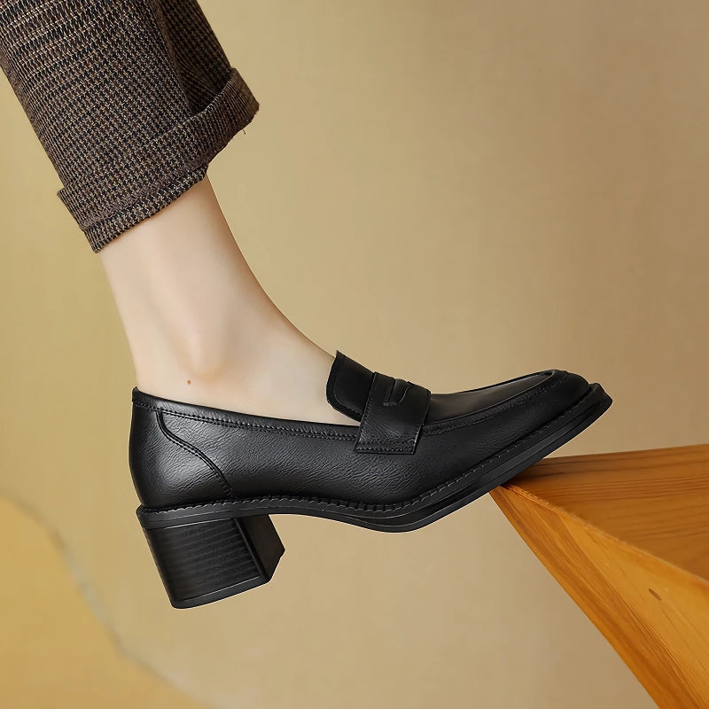 women's leather square heel pumps, view 8 - MRSLM