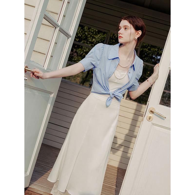 stripe puff sleeve blouse, view 4 - MRSLM