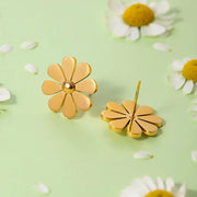 Stainless steel 18K PVD plated daisy stud earrings, view 5 - MRSLM