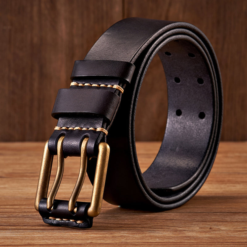 men's 3.8CM wide vintage leather belt, view 4 - MRSLM