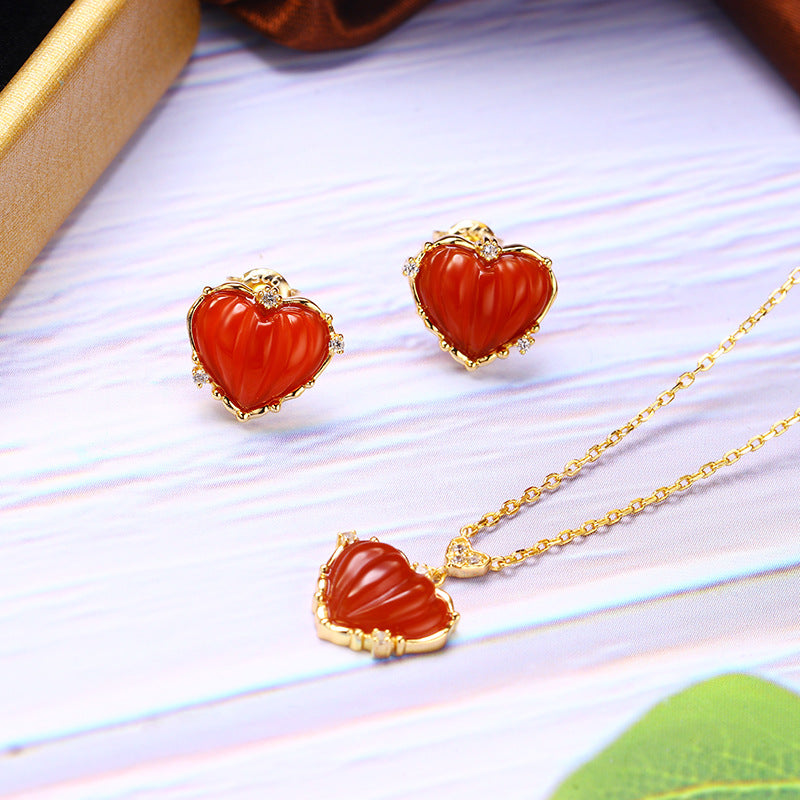 S925 silver red agate heart necklace, view 5 - MRSLM