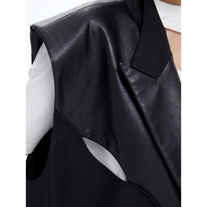 pu leather patchwork waistcoat, view 6 - MRSLM
