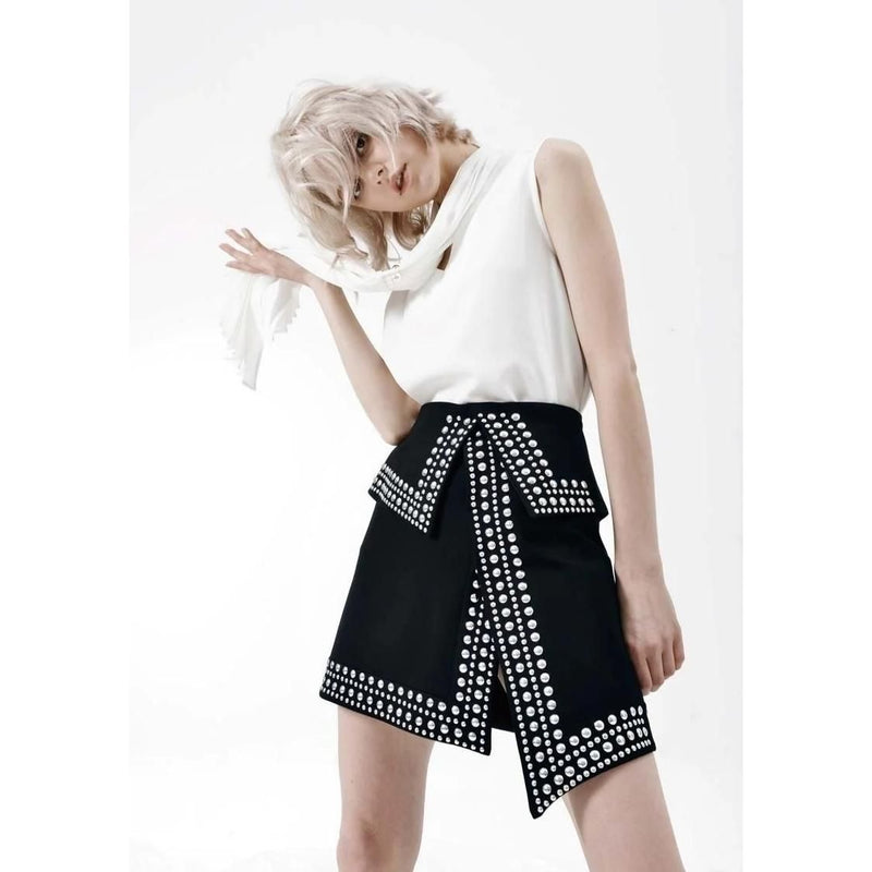 high waist rivet mini skirt, view 4 - MRSLM