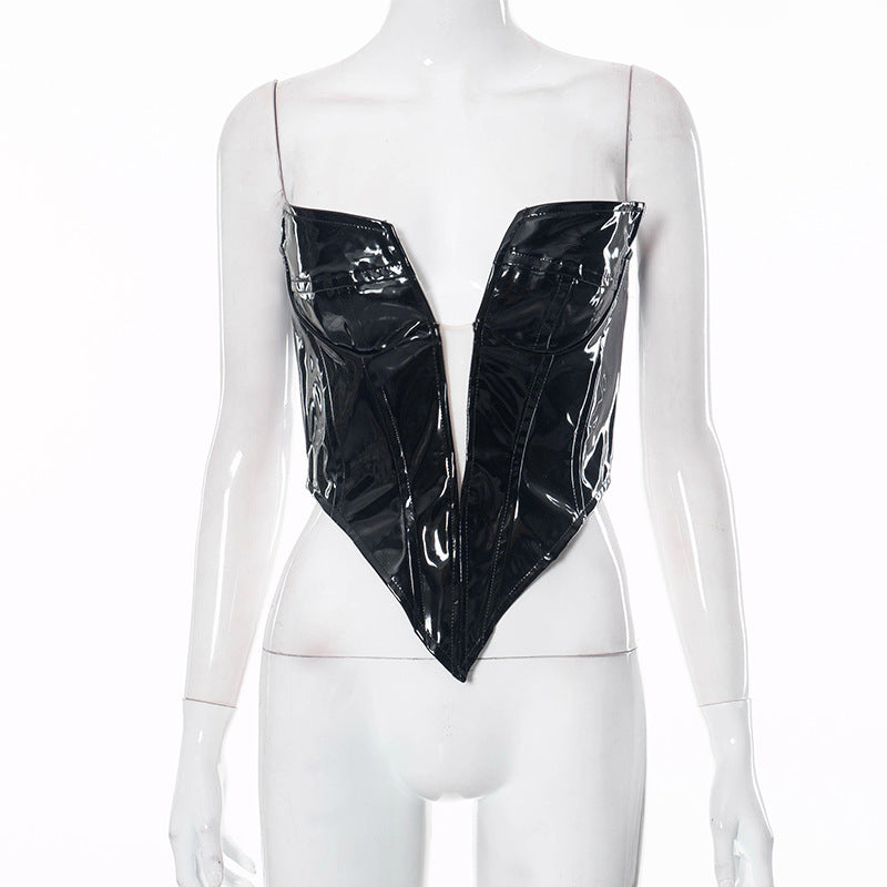 women's deep v mesh zipper slim top, view 6 - MRSLM