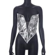 women's deep v mesh zipper slim top, view 4 - MRSLM