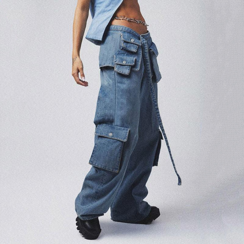 high-waisted baggy jeans with lace-up pockets - MRSLM