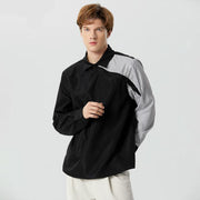 striped patchwork men's long sleeve shirt - MRSLM