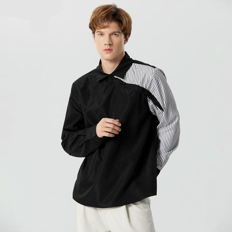 striped patchwork men's long sleeve shirt - MRSLM