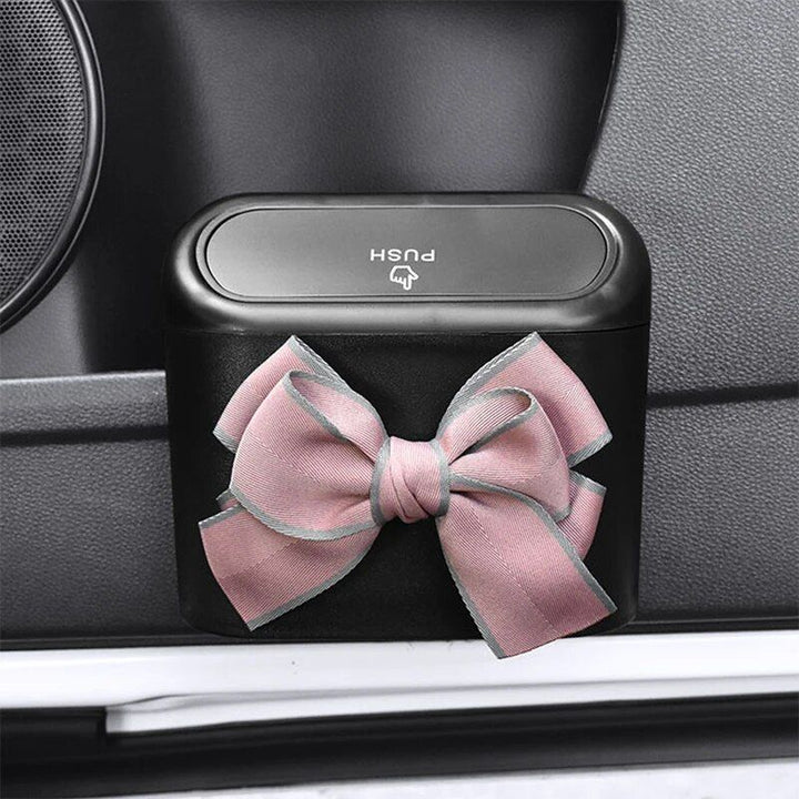 Bowknot Car Hanging Trash Bin with Press-Type Lid