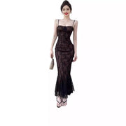 Lace strap fishtail long dress, view 5 - MRSLM