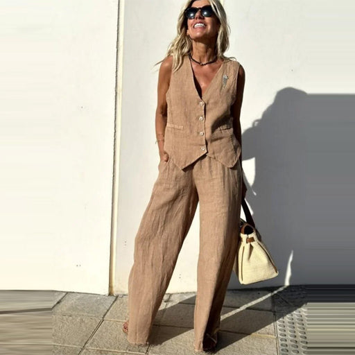 Women's v-neck sleeveless top and pants set - MRSLM