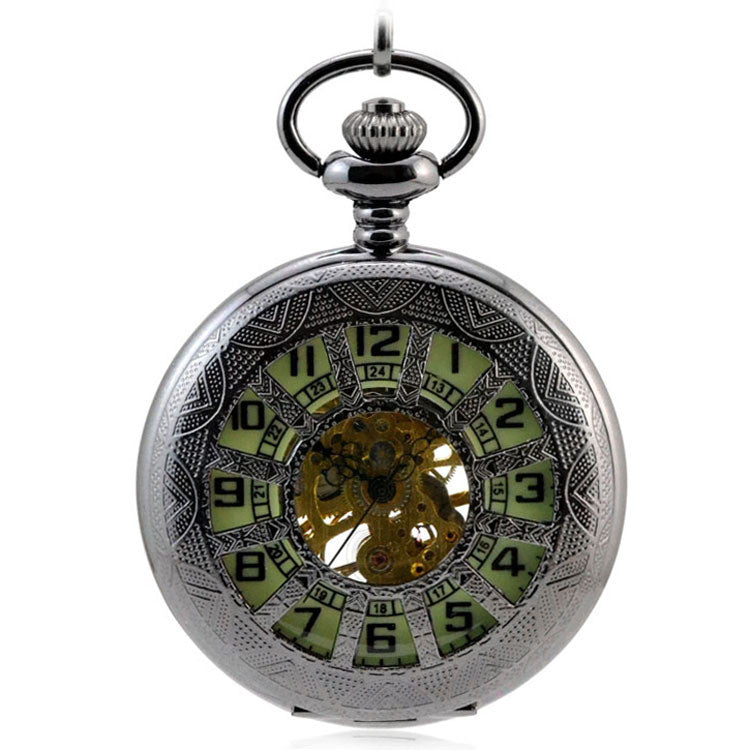 Windmill Twelve-hole Hollow Luminous Flip Retro Mechanical Pocket Watch