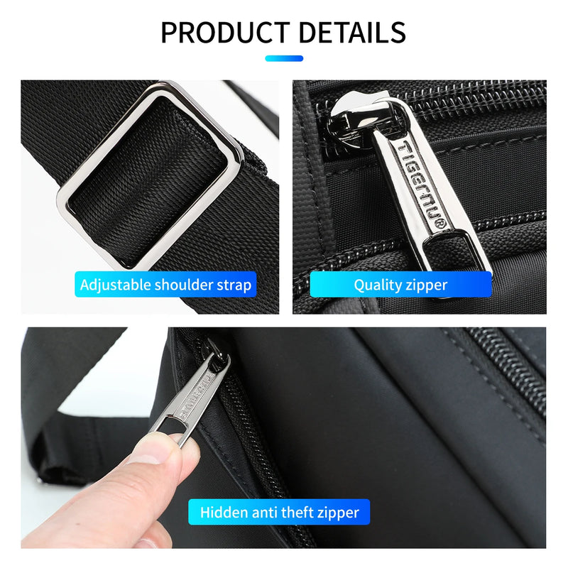 Waterproof Men’s Crossbody Bag with Shockproof Tablet Pocket for 9.7" Tablet