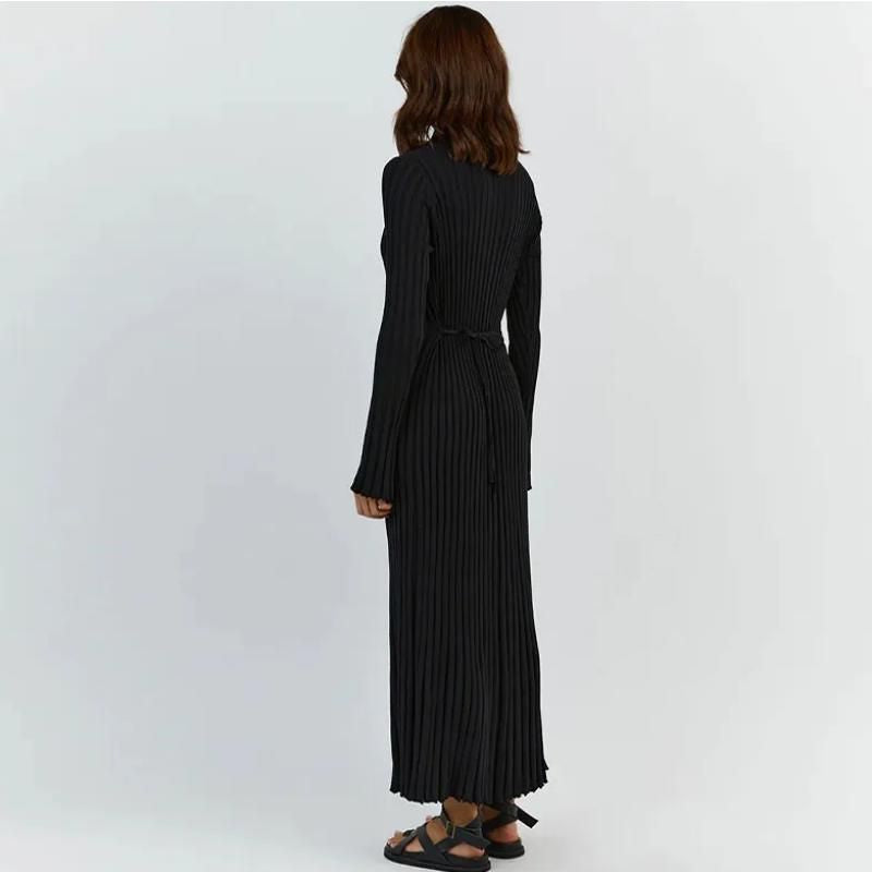 elegant pleated knit dress, view 30 - MRSLM