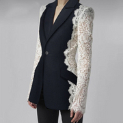 women's lace patchwork blazer, view 2 - MRSLM